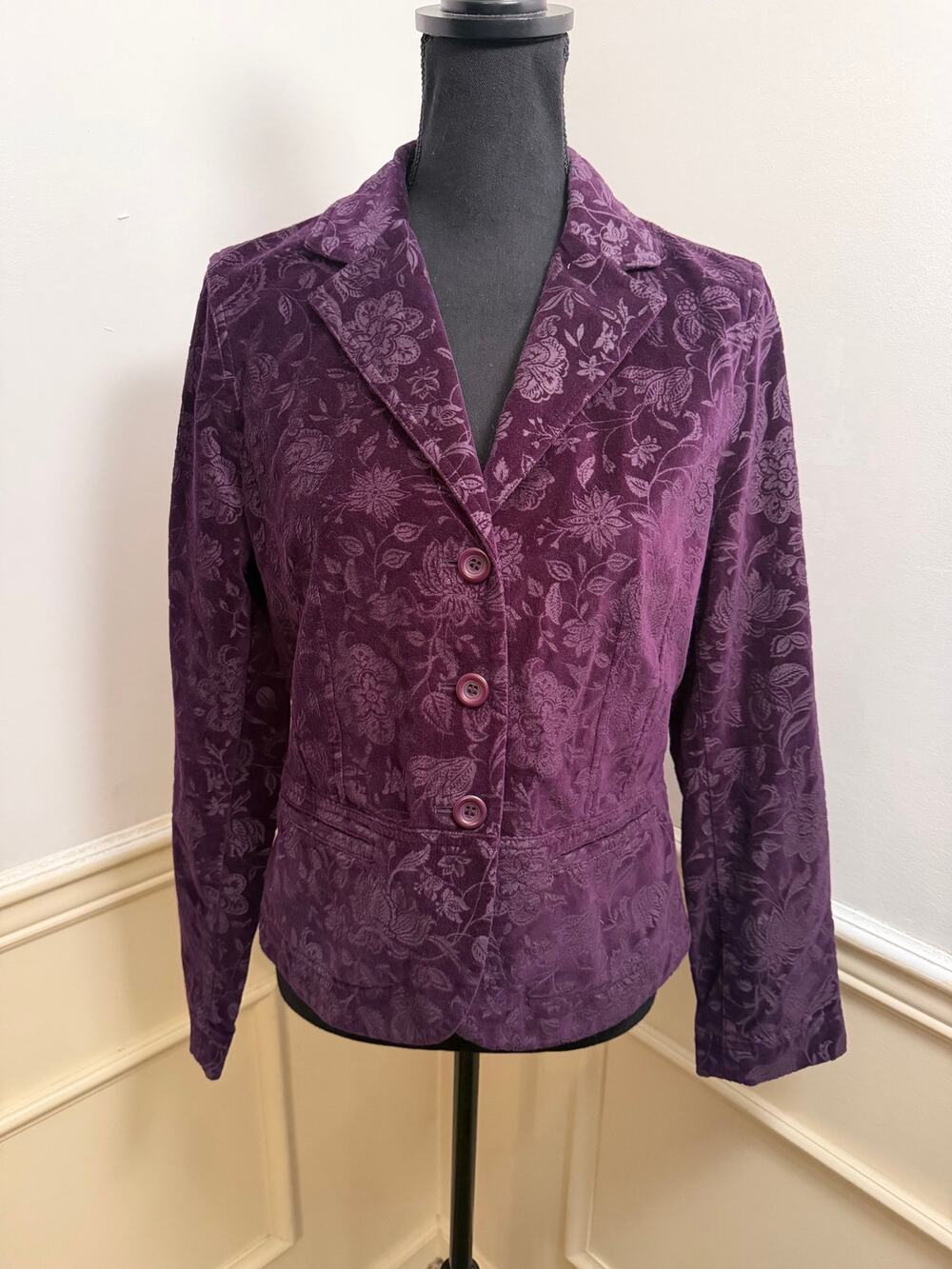 Vintage Talbots Purple Burnout Velvet Floral Blazer Jacket Whimsigoth Academia